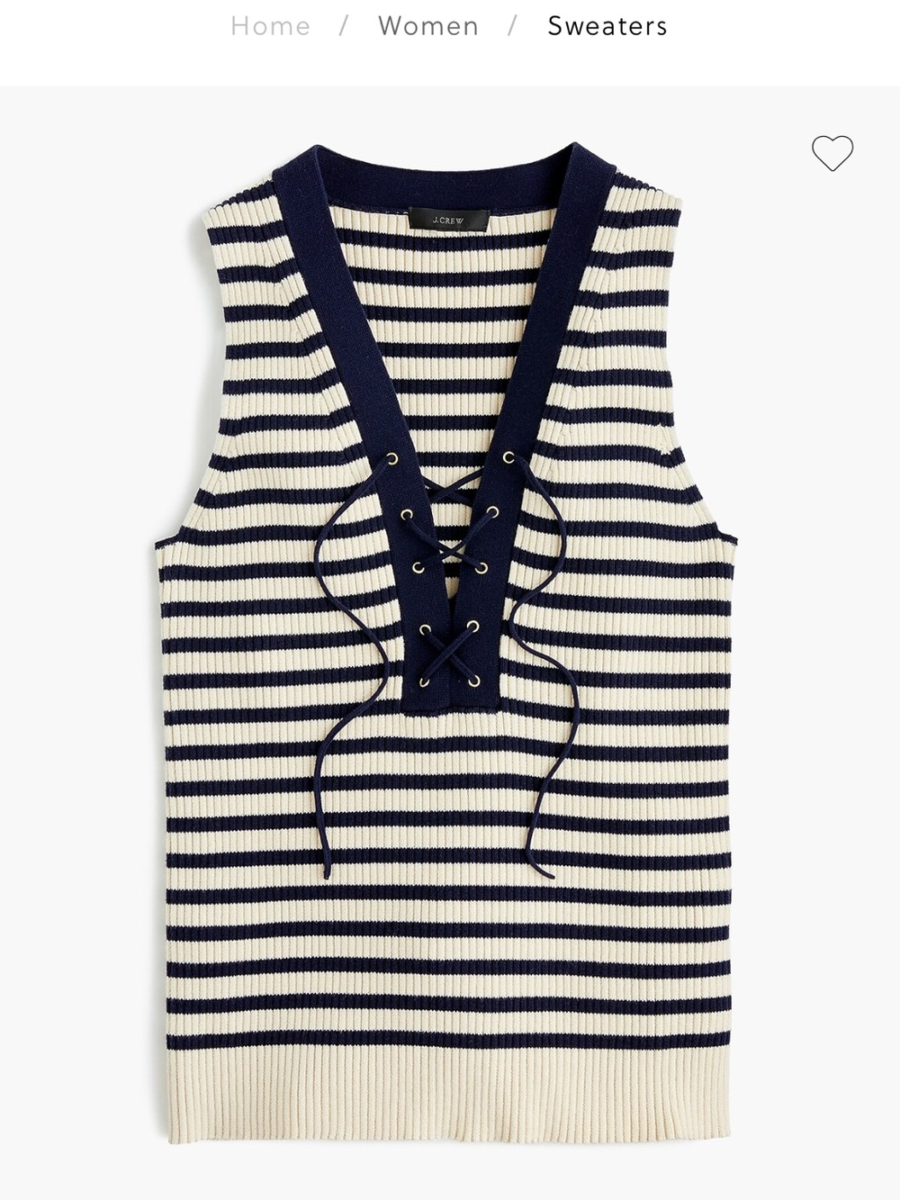 J. Crew Navy & Cream Striped Lace-Up Ribbed Tank NWT